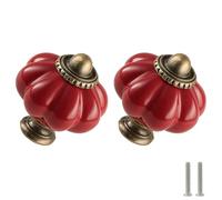 Zernmiarder Dark Red Pumpkin Knobs 6 Pack Ceramic Cabinet Knobs Vintage Drawer Pulls - Antique Dresser Pulls with Screws for Closet Drawer Cupboard Cabinet and DIY Home Project