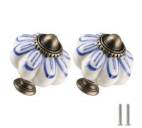 Zernmiarder Ivory Ceramic Pumpkin Cabinet Knobs 2 Pack - Retro Drawer Pulls with Screws - Blue Petal