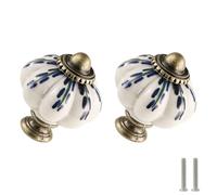 Zernmiarder Ivory Pumpkin Knobs 12 Pack Ceramic Cabinet Knobs Vintage Drawer Pulls - Antique Dresser Pulls with Screws - Blue Willow Leaf