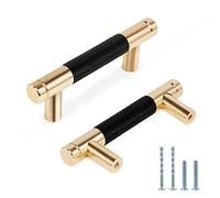 Zernmiarder Knurled Cabinet Pulls 2 Pack, 3.5 Inch Long Cabinet Handles Metal Door Pulls, Kitchen Drawer Pull Knurled Dresser Handles - 2 1/2" Hole to Hole, Black & Gold