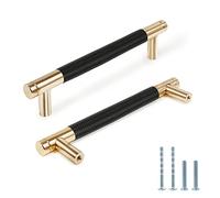 Zernmiarder Knurled Cabinet Pulls 2 Pack, 6 Inch Long Cabinet Handles Metal Door Pulls, Kitchen Drawer Pull Knurled Dresser Handles - 5" Hole to Hole, Black & Gold