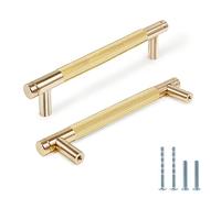 Zernmiarder Knurled Cabinet Pulls 2 Pack, 6 Inch Long Cabinet Handles Metal Door Pulls, Kitchen Drawer Pull Knurled Dresser Handles - 5" Hole to Hole, Golden