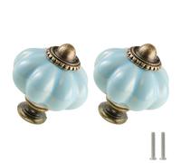 Zernmiarder Light Blue Pumpkin Knobs 12 Pack Ceramic Cabinet Knobs Vintage Drawer Pulls - Antique Dresser Pulls with Screws for Closet Drawer Cupboard Cabinet and DIY Home Project