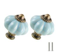 Zernmiarder Light Blue Pumpkin Knobs 2 Pack Ceramic Cabinet Knobs Vintage Drawer Pulls - Antique Dresser Pulls with Screws for Closet Drawer Cupboard Cabinet and DIY Home Project