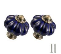 Zernmiarder Navy Blue Ceramic Pumpkin Knobs 6 Pack - Retro Drawer Pulls with Screws for Cabinet and DIY Home Project