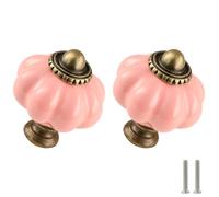 Zernmiarder Pink Pumpkin Knobs 2 Pack Ceramic Cabinet Knobs Vintage Drawer Pulls - Antique Dresser Pulls with Screws for Closet Drawer Cupboard Cabinet and DIY Home Project
