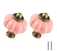 Zernmiarder Pink Pumpkin Knobs 6 Pack Ceramic Cabinet Knobs Vintage Drawer Pulls - Antique Dresser Pulls with Screws for Closet Drawer Cupboard Cabinet and DIY Home Project