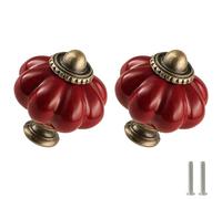 Zernmiarder Rust Red Pumpkin Knobs 6 Pack Ceramic Cabinet Knobs Vintage Drawer Pulls - Antique Dresser Pulls with Screws for Closet Drawer Cupboard Cabinet and DIY Home Project