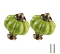 Zernmiarder Sage Green Pumpkin Knobs 2 Pack Ceramic Cabinet Knobs Vintage Drawer Pulls - Antique Dresser Pulls with Screws for Closet Drawer Cupboard Cabinet and DIY Home Project