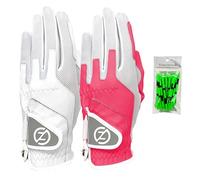 Zero Friction Ladies Compression-Fit Synthetic Right Hand Universal Fit Golf Glove 2 Pack, One Size, White/Pink