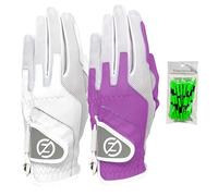 Zero Friction Ladies Compression-Fit Synthetic Universal Fit Golf Gloves 2 Pack, One Size, White/Lavender