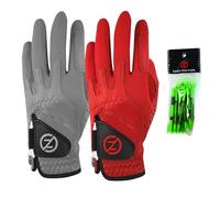 Zero Friction Men's Cabretta Elite Left Hand Universal Fit Golf Gloves 2 Pack, One Size, Grey & Red