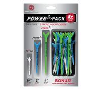 Zero Friction Power Variety Golf Tee Pack, 50 Tee Set, White/Blue/Lime, ZU10003