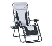 Zero Gravity Chair Folding Reclining Sun Lounger Padded Cup Holder Light Grey
