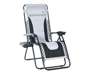Zero Gravity Chair Folding Reclining Sun Lounger Padded Cup Holder Light Grey