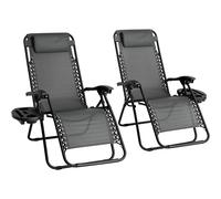 Zero Gravity Chair Set of 2 - Folding Outdoor Sunloungers, Adjustable to 170, Cup Holders, Headrest Pillow, 150kg Capacity