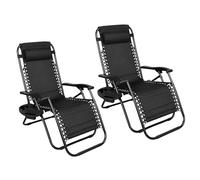 Shatchi Set Of 2 Padded Zero Gravity Recliner Chairs With Cup Holders - Outdoor Garden Lounger