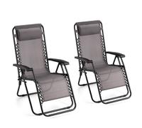 Zero Gravity Chairs Set of 2, Grey Folding Textilene Sun Loungers, VonHaus