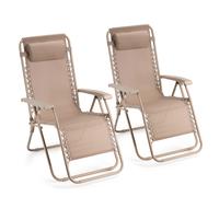 Zero Gravity Chairs Set of 2, Taupe Folding Textilene Sun Loungers, VonHaus