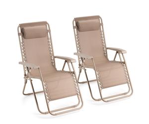 Zero Gravity Chairs Set of 2, Taupe Folding Textilene Sun Loungers, VonHaus