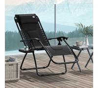 Outsunny Zero Gravity Lounger Folding Recliner Chair w/ Cup Holder Black, Black