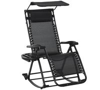 Zero Gravity Rocking Recliner Chair Folding Sun Lounger with Cup Holder Black