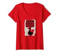 Zero Honks Given Serious Goose Sassy Attitude Humor V-Neck T-Shirt, Women, Red, L