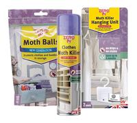 Zero In COM003 Clothes Moth Attack Kit for Wardrobes and Drawers, Includes Killer Spray, Moth Balls and Hanging Units, 18x7x0.373 cm