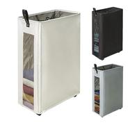 ZERO JET LAG 25 Inches Slim Laundry Storage Hamper - Large Rolling Clothes Hamper - Rolling Storage Bin - Tall Corner Basket - Clear Window Visible - Dirty Laundry Bin - (Beige) - Slim Hamper