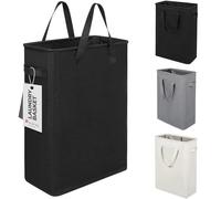 ZERO JET LAG Slim Laundry Hamper With Handles Collapsible Laundry Basket Thin Dirty Clothes Basket Narrow Laundry Bag Foldable Dirty Clothes Hamper 45L (21 inches,Black)
