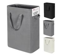 ZERO JET LAG Slim Laundry Hamper With Handles Collapsible Laundry Basket Thin Dirty Clothes Basket Narrow Laundry Bag Foldable Dirty Cloth Hamper 45L (21 inches,Grey)