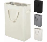 Zero Jet Long Laundry Basket with Handles Slim Foldable 45L Beige