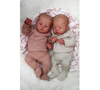 Zero pam 18 Inch 45 CM Newborn Twin Baby Dolls Boy and Girl Real Life Silicone Baby Dolls That Look Real Painted Hair Soft Cloth Body Twins Reborn Toddler Infant Doll with Accessaries for Kids