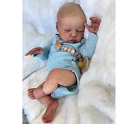 Zero pam 19 Inch 48 CM Newborn Baby Dolls Boy Eyes Closed, Real Life Silicone Baby Dolls That Look Real Painted Hair Soft Cloth Body Reborn Toddler Infant Doll with Feeding Kit for Kids Collectors