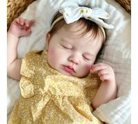 Zero Pam 48cm Reborn Baby Dolls, Realistic Baby Doll with Rooted Brown Hair, Sleeping Reborn Toddler Dolls for Girls, Posable Real Life Baby Dolls Vinyl Lifelike Reborn Dolls with Complete Accessories