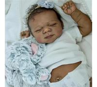 Zero pam Black Reborn Baby Dolls Silicone Full Body, 19 In Anatomically Correct Girl, African American Sleeping Reborn Dolls Rooted Hair Realistic Babe Doll for Girls with Accessories
