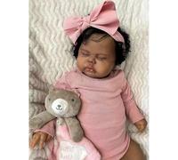 Zero pam Realistic Pickle Reborn Dolls Black Girl Toddler, 19 Inch 48 CM Life Like Newborn Silicone Baby Girl Doll Soft Cloth Body Rooted Hair Real Life African American Toddler Doll for Kids