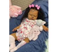 Zero pam Realistic Reborn Baby Dolls Black Girl Toddler Pickle, 19 Inch 48 CM Life Like Sleeping Newborn Silicone Baby Girl Doll Soft Cloth Body Rooted Hair Real Life African American Toddler Doll