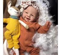 Zero pam Realistic Reborn Baby Dolls Girl 19 Inch Real Life Smiling Newborn Dolls With Blue Veins Posable Reborn Toddler Doll Soft Body Cloth With Full Accessories