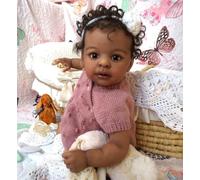 Zero pam Reborn Baby Dolls Black Girl Doll Vinyl Full Body 19 inch Realistic Awake Newborn African American Baby Girl with Implanted Hair Real Looking Washable Black Baby Dolls for Girls