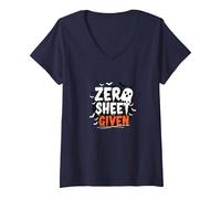 Zero Sheet Given: Spooky Halloween Ghost Humor V-Neck T-Shirt, Women, Navy, M