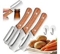 Zero Snag Wooden Kitchen Tool, 2 in 1 Multifunctional Vegetable Peeler & Cutter, Premium Grade Stainless Steel Fruit and Veg Peeler for Kitchen, Includes Bottle Opener (3PCS)