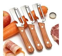 Zero Snag Wooden Peeler, Multifunctional Vegetable Peeler with Wooden Handle, Ultimate Kitchen Tool for Fruit, Vegetables, Meat Slicing (Meat Rolls) & Bottle Cap Opener (3PCS)