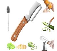 Zero Snag Wooden Peeler, Stainless Steel Zero Snag Wooden Kitchen Tool, 2-in-1 Multifunctional Vegetable Peeler with Bottle Opener for Fruit, Apple, Potato, Pumpkin, Papaya, Carrot (1pc)