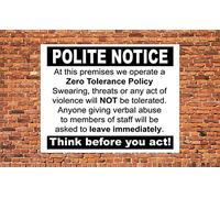Zero Tolerance Abuse Towards Staff Warning Notice Sign Self Adhesive Gloss Sticker 160mm x 125mm V81