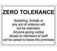 Zero Tolerance Abuse Violence Notice Sign Aluminium Adhesive (15cm x 10cm, White)