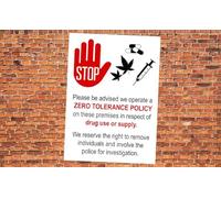 Zero Tolerance Policy for Drug Use Or Supply Sign Self Adhesive Gloss Decal Sticker A4 297mm x 210mm V1
