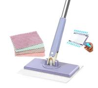 Zero Touch Mini Mop, Convenient Cloth Changing Mini Mop, 360°Rotating Head Flat Dust Mops, No-Touch Dirty Grip-Lock System Automatic Cloth Changing Mops for Kitchen, Bathroom