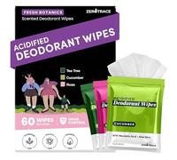 ZERO TRACE Zero Trace Travel Deodorant Wipes, 60 Pack, 24 Hour Odor Control, Hypoallergenic, Aluminium Free, for Men and Women, Cleaning Wipes