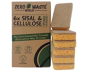 ZERO WASTE WORLD Natural sponge -eco friendly washing up sponges, natural cleaning products for home,non scratch 100% biodegradable (cellulose sisal)